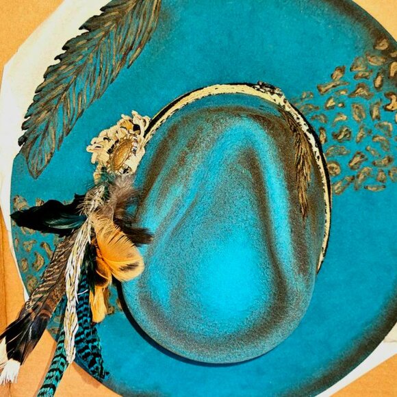 Charlie 1  Horse Turquoise HAND Burned Hat - Picture 4 of 5